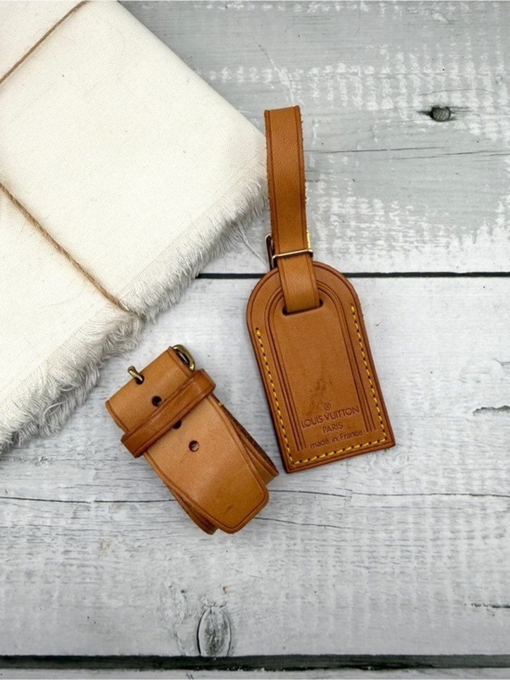 AUTHENTIC Vachetta Leather Luggage tag and loop.